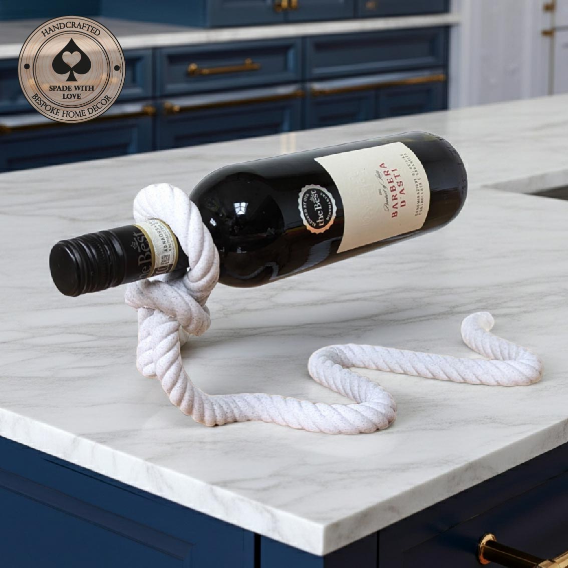 3d Printed Rope Wine Bottle Holder - Floating Wine Bottle - White Marble - Wine Gift