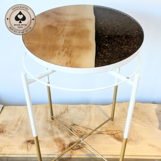 Bespoke Made Side End Table with Wood and Coffee Beans in Resin