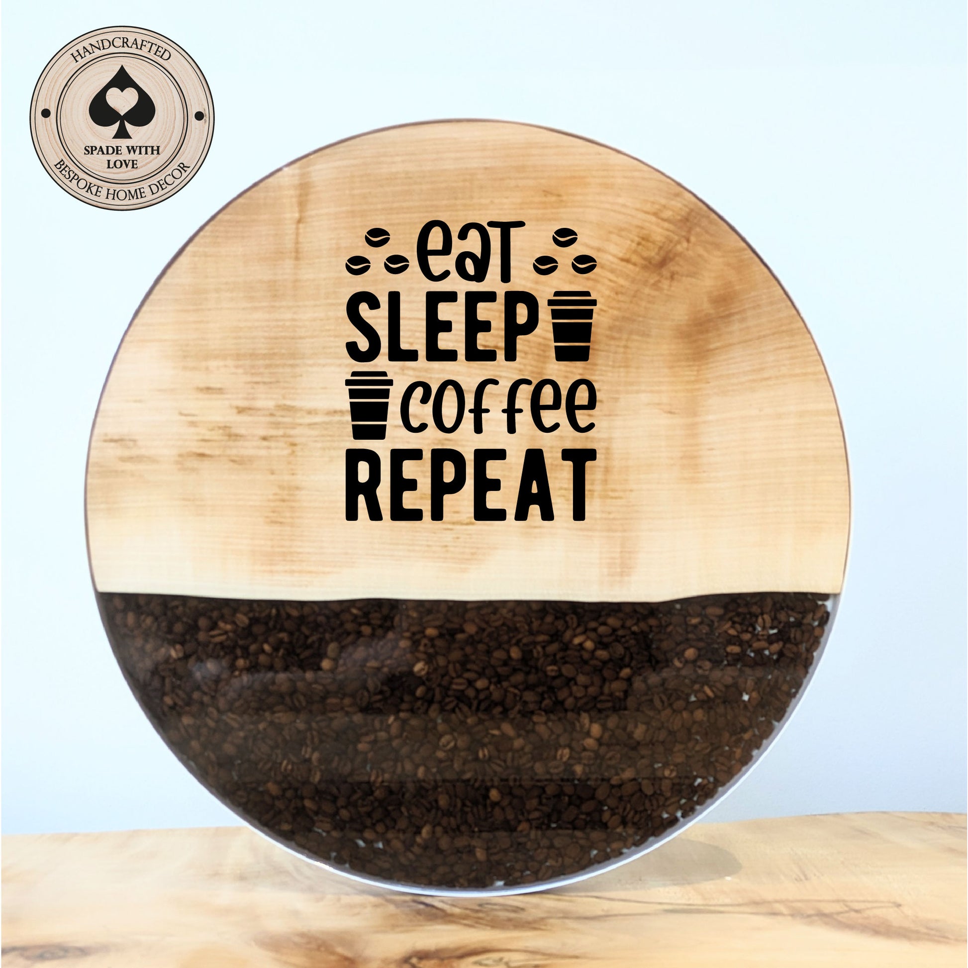 Bespoke Made Side End Table with Wood and Coffee Beans in Resin