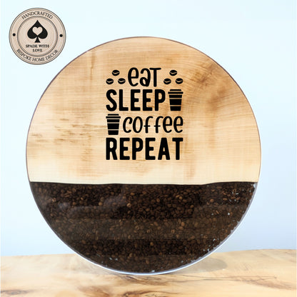 Bespoke Made Side End Table with Wood and Coffee Beans in Resin