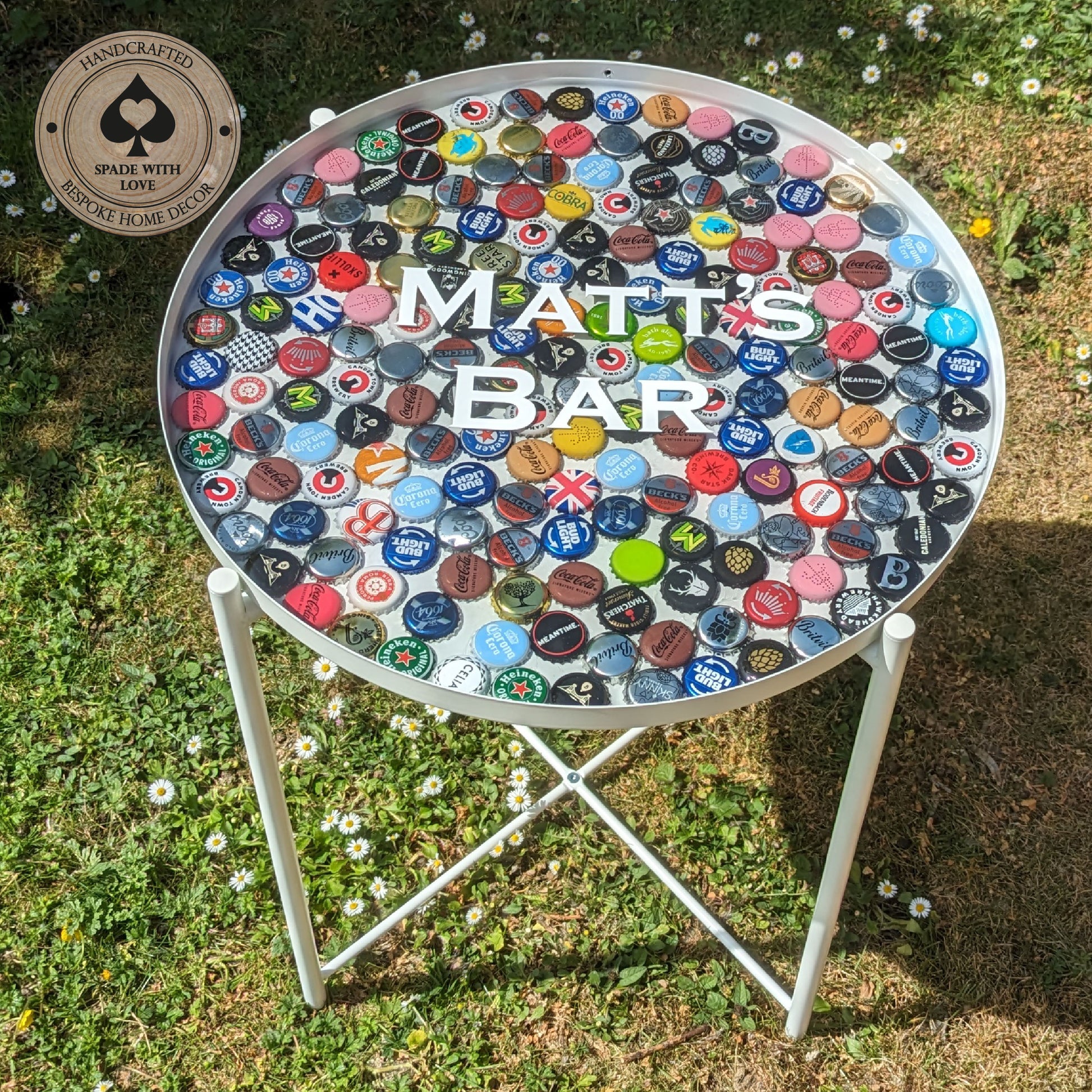 Bottle Cap and Resin Side Table - Custom Bar Table - Man Cave Table - Personalised Man Cave Table