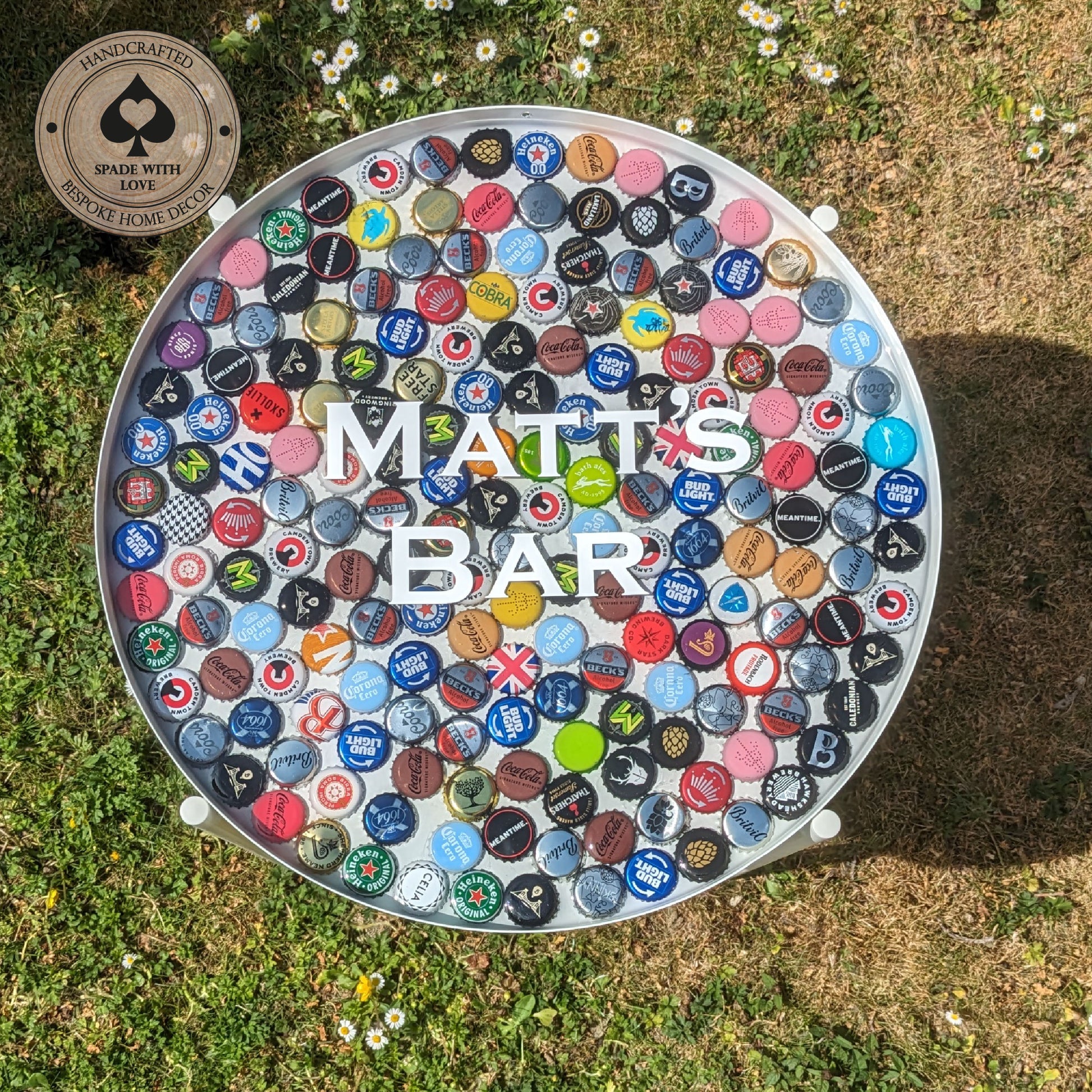 Bottle Cap and Resin Side Table - Custom Bar Table - Man Cave Table - Personalised Man Cave Table