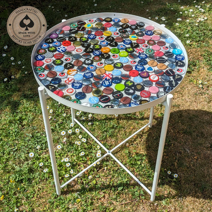 Bottle Cap and Resin Side Table - Custom Bar Table - Man Cave Table - Personalised Man Cave Table