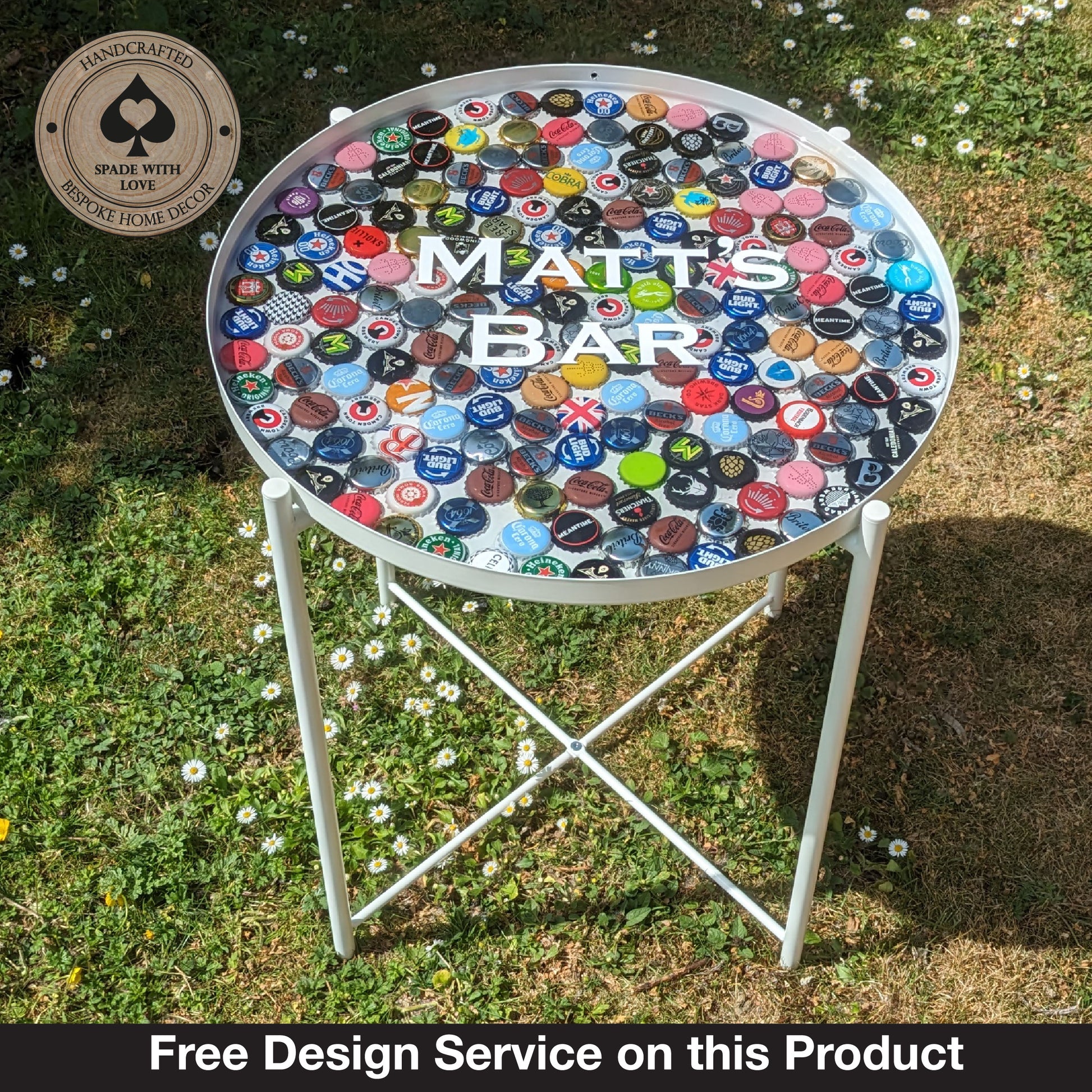 Bottle Cap and Resin Side Table - Custom Bar Table - Man Cave Table - Personalised Man Cave Table - Free Design Service