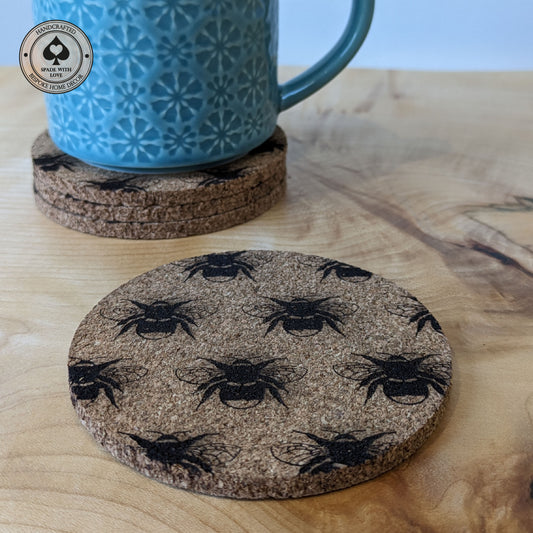 Cork Coasters - Laser Engraved Bee's