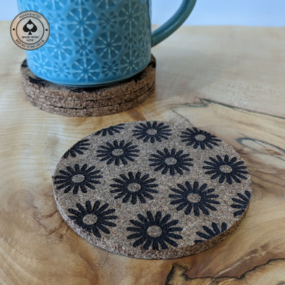 Cork Coasters - Laser Engraved Flowers