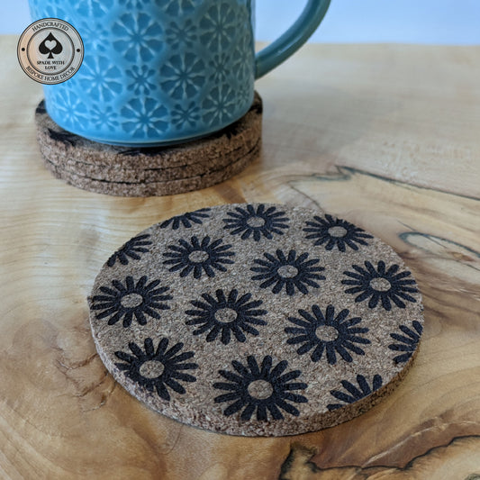 Cork Coasters - Laser Engraved Flowers
