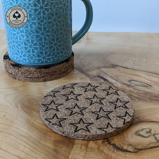 Cork Coasters Laser Engraved Stars