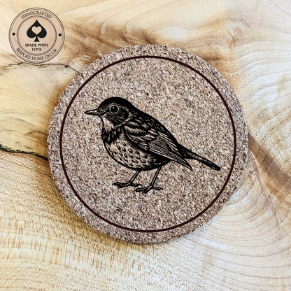 Cork Coasters - Robin Bird Laser Engraved Cork Coaster - UK Bird Coasters