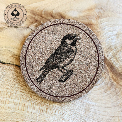 Cork Coasters - Sparrow Bird Laser Engraved Cork Coaster - UK Bird Coasters