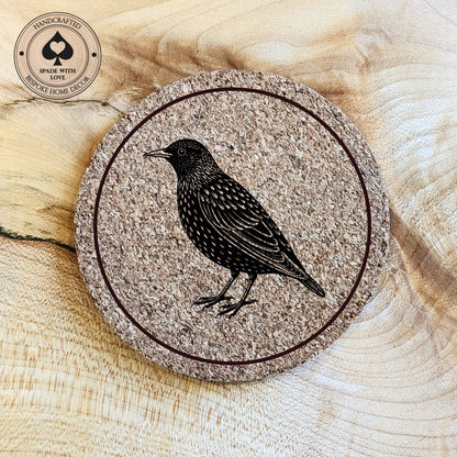 Cork Coasters - Starling Bird Laser Engraved Cork Coaster - UK Bird Coasters