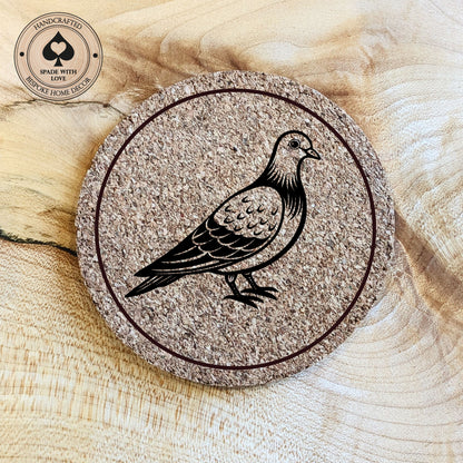 Cork Coasters - Pigeon Bird Laser Engraved Cork Coaster - UK Bird Coasters