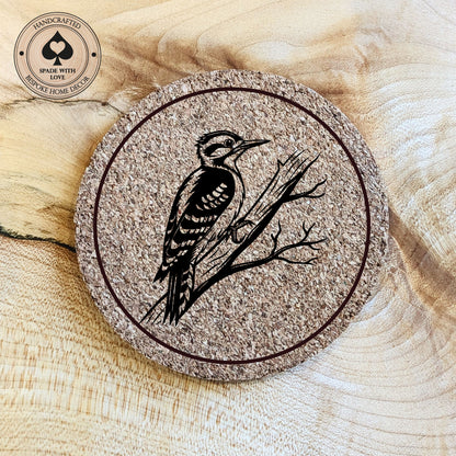 Cork Coasters - Woodpecker Bird Laser Engraved Cork Coaster - UK Bird Coasters