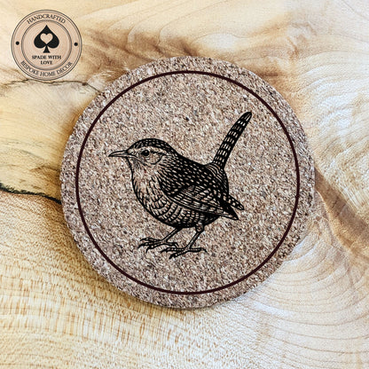 Cork Coasters - Wren Bird Laser Engraved Cork Coaster - UK Bird Coasters