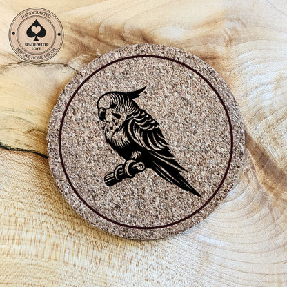 Cork Coasters - Parakeet Bird Laser Engraved Cork Coaster - UK Bird Coasters