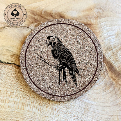 Cork Coasters - Parrot Bird Laser Engraved Cork Coaster - UK Bird Coasters