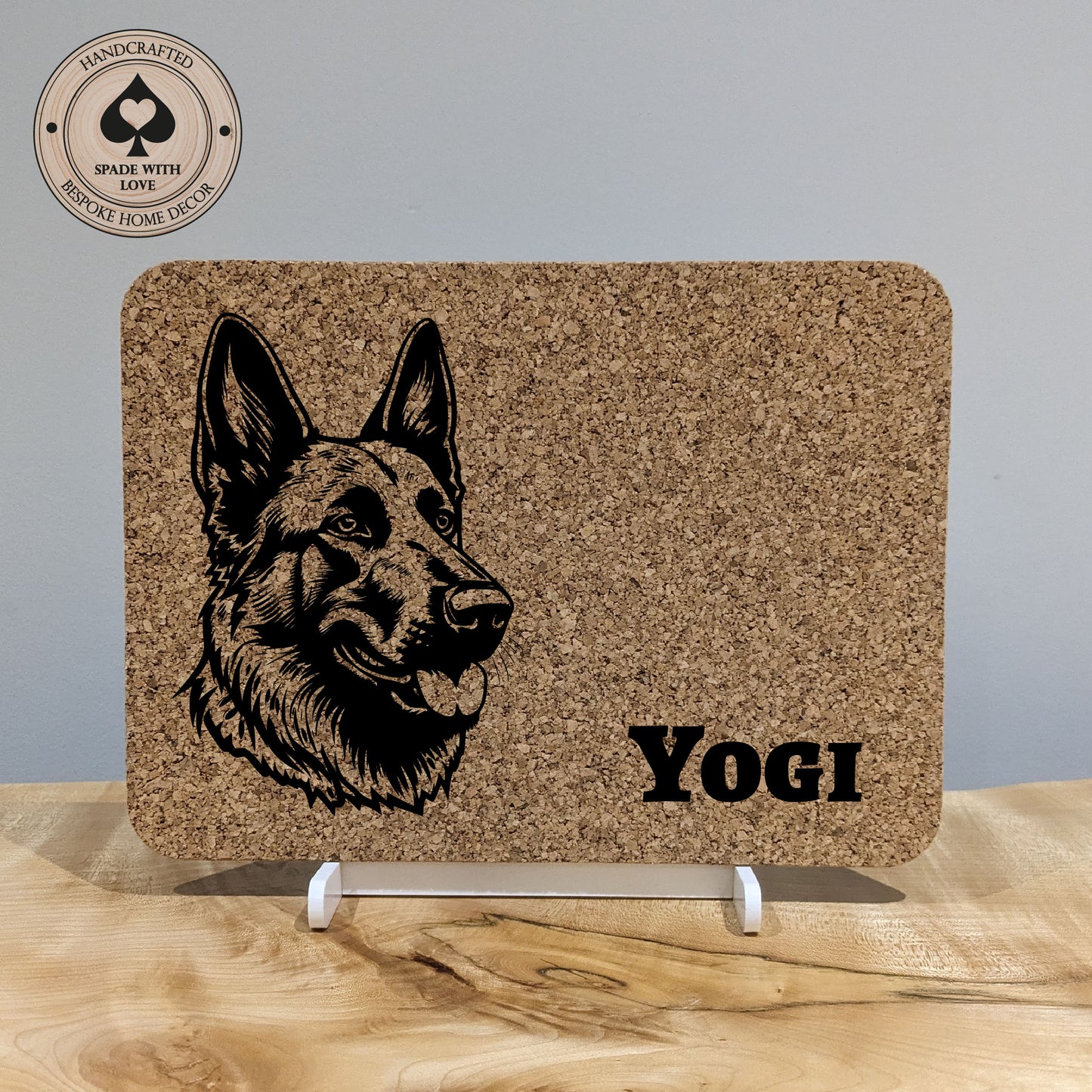 Personalised Pet Gift. Laser Engraved cork placemat of dogs
