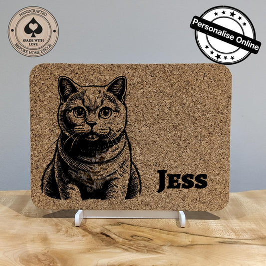 Cork Placemat - Personalised Cat Laser engraved Pet Gifts- Cat Pet Gifts