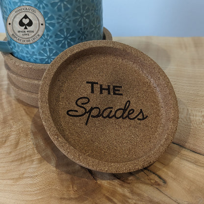 Deep Dish Personalised Cork Coaster - Laser Engraved with Names Logos or Phrases