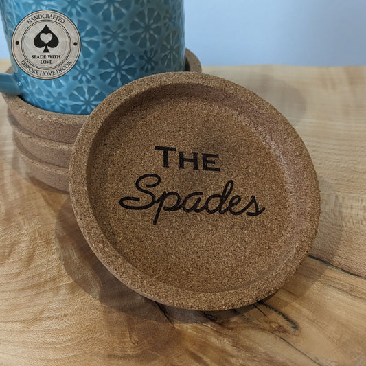 Deep Dish Personalised Cork Coaster - Laser Engraved with Names Logos or Phrases