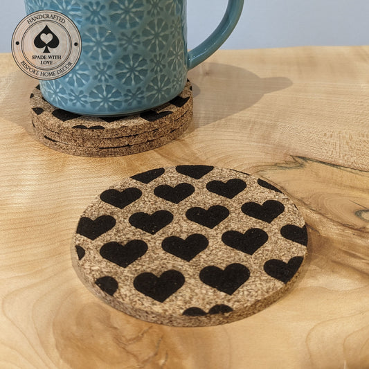 Cork Coasters - Laser Engraved Hearts