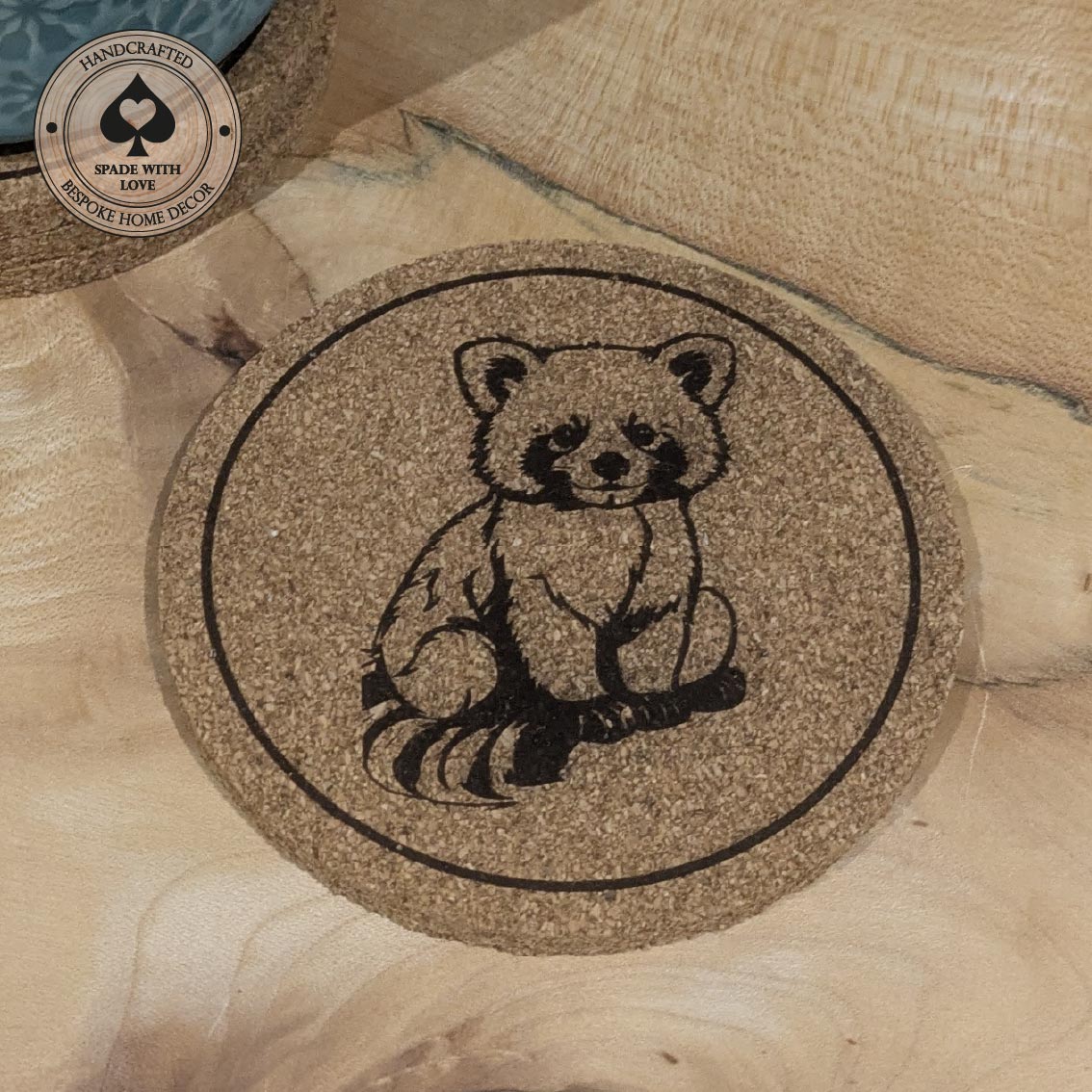 Laser Engraved Cork Coasters with animals - Red Panda Cork Coaster