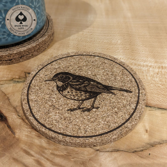 Cork Coasters - Robin Bird Laser Engraved Cork Coaster - UK Bird Coasters