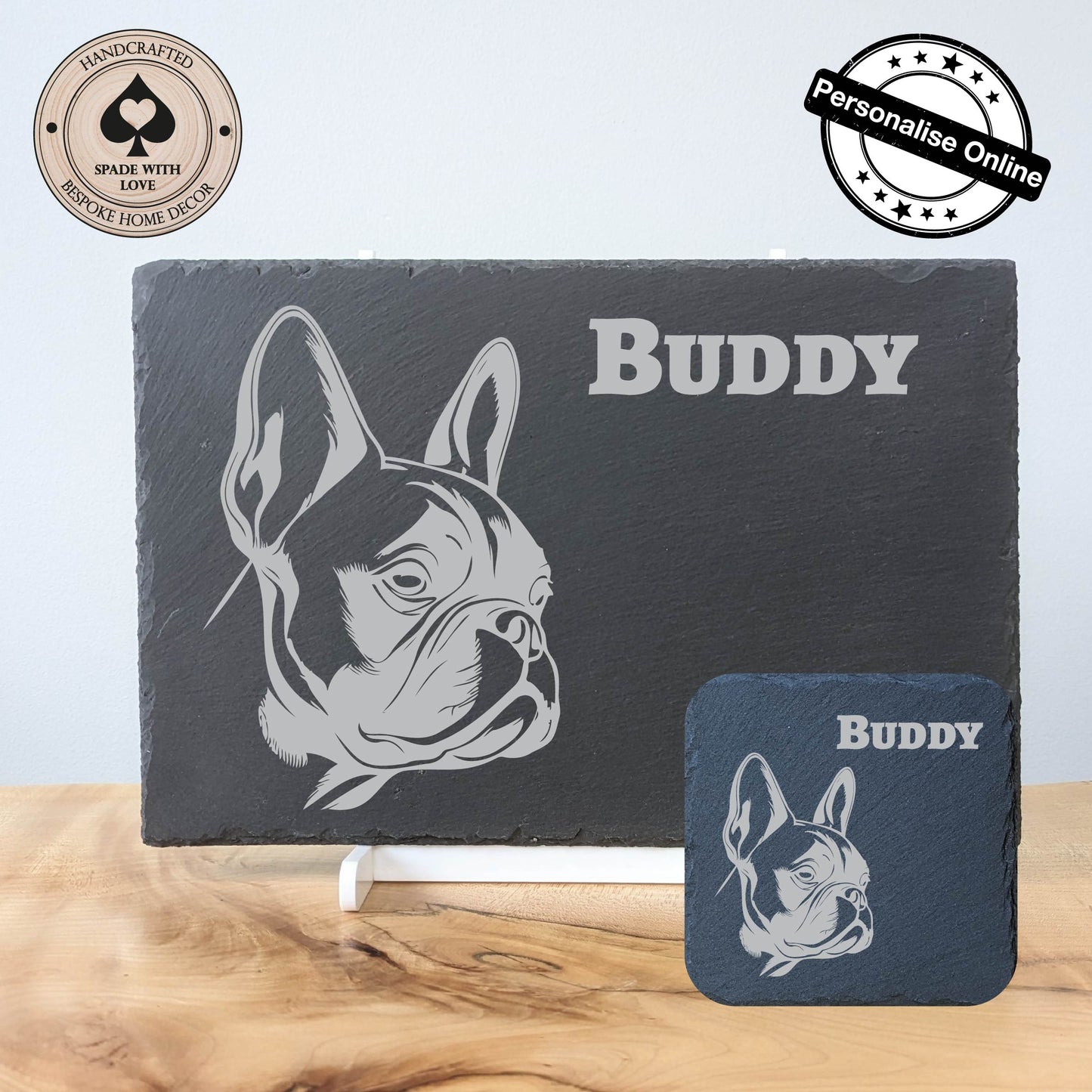 Perosnalised Slate Placemats - Personalised Slate Dog Placemat - Personalised Frenchie Placemat