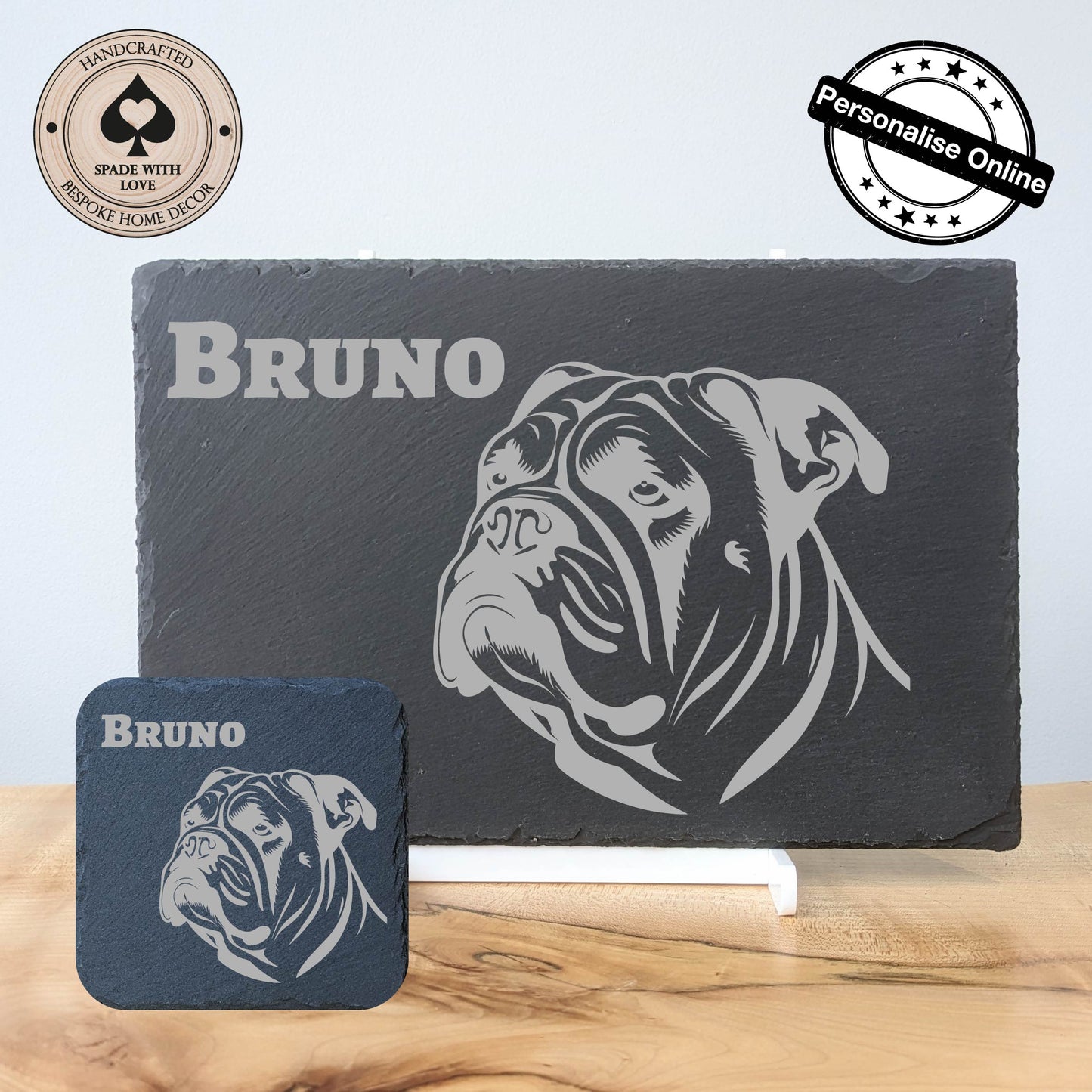 Perosnalised Slate Placemats - Personalised Slate Dog Placemat - Personalised English Bulldog Placemat