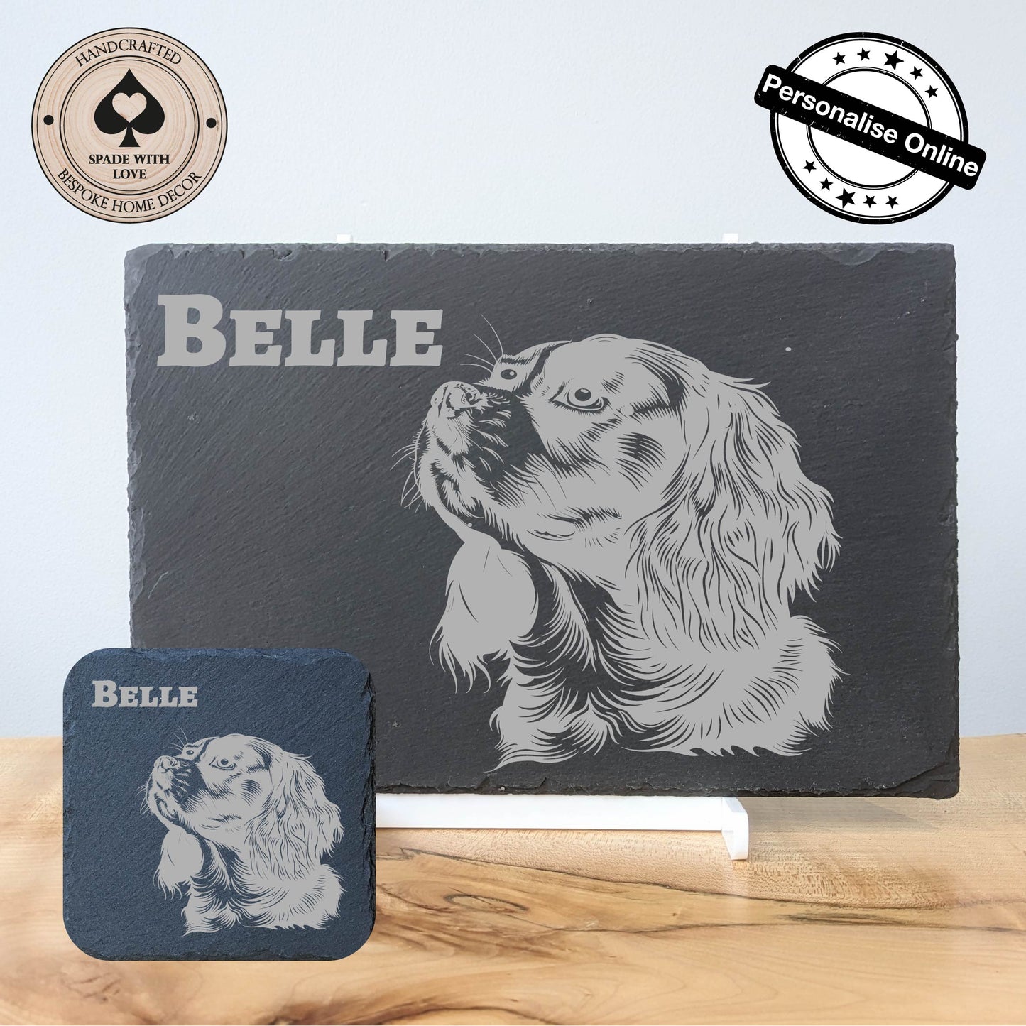 Perosnalised Slate Placemats - Personalised Slate Dog Placemat - Personalied Spaniel Placemat