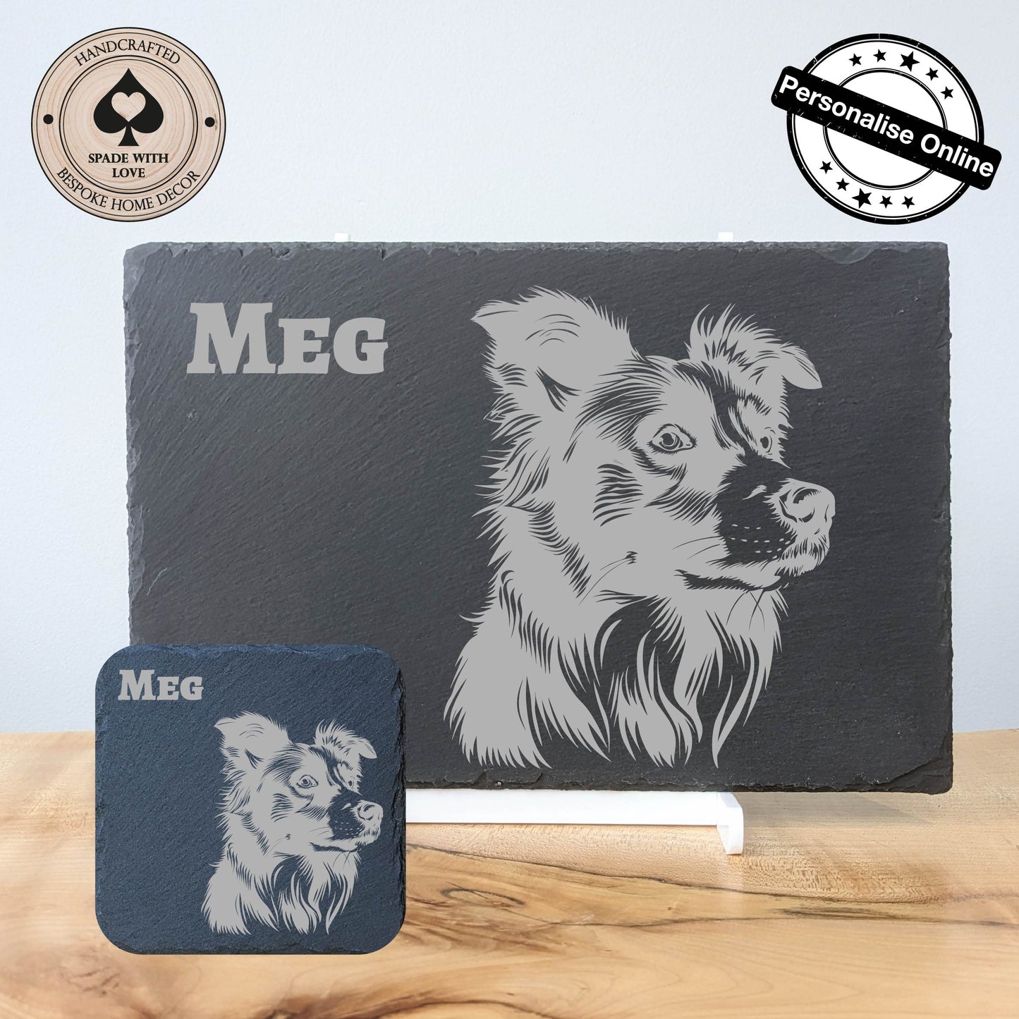 Perosnalised Slate Placemats - Personalised Slate Dog Placemat - Personalised Boarder Collie Placemat