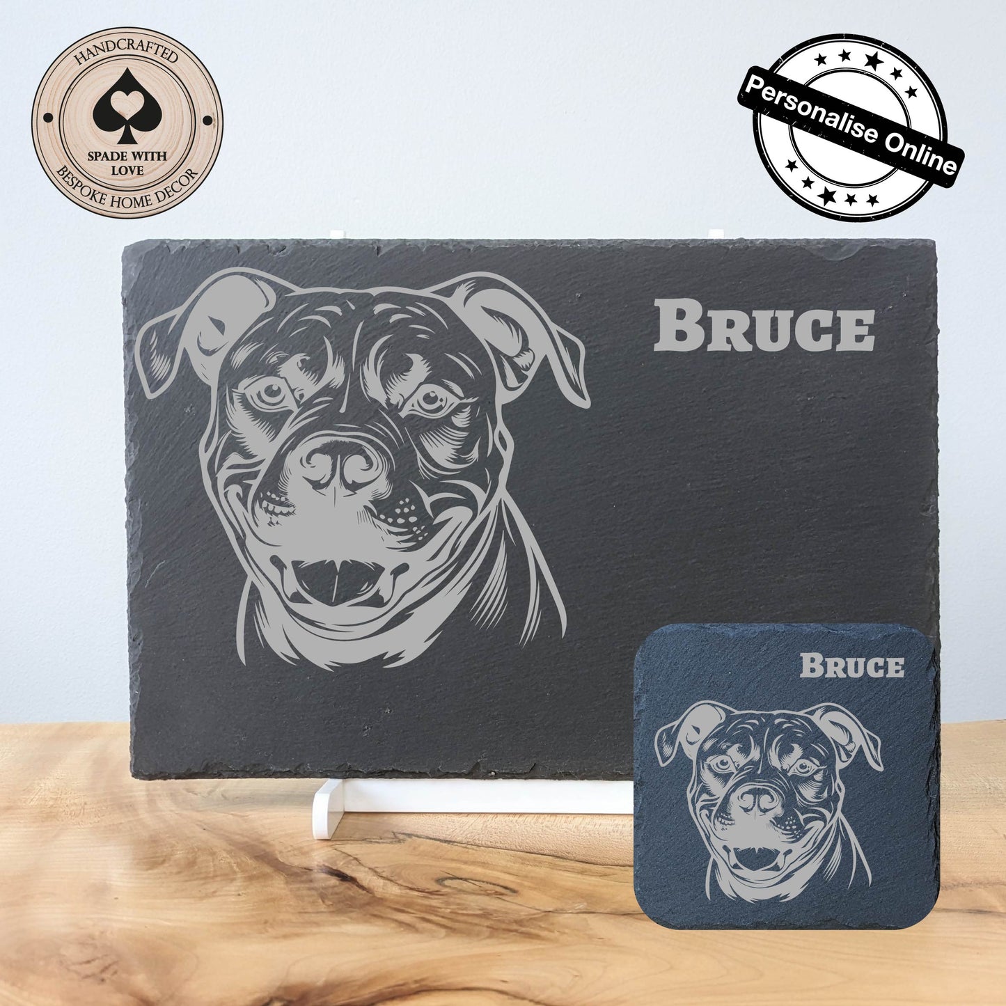 Perosnalised Slate Placemats - Personalised Slate Dog Placemat - Personalised Staffie Placemat