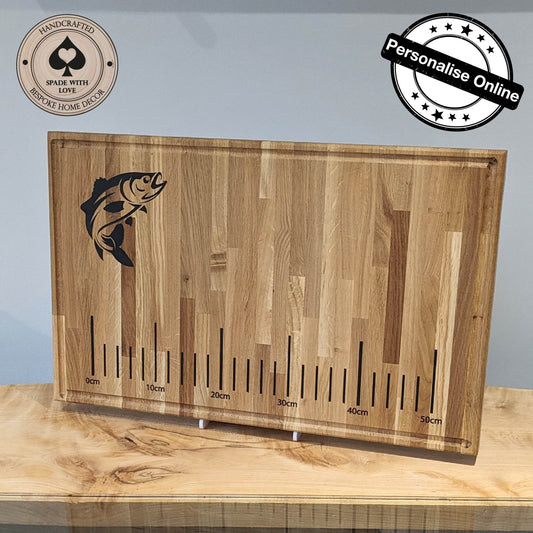 Solid Oak Fish Gutting Board - Personalised Fish Measuring Board