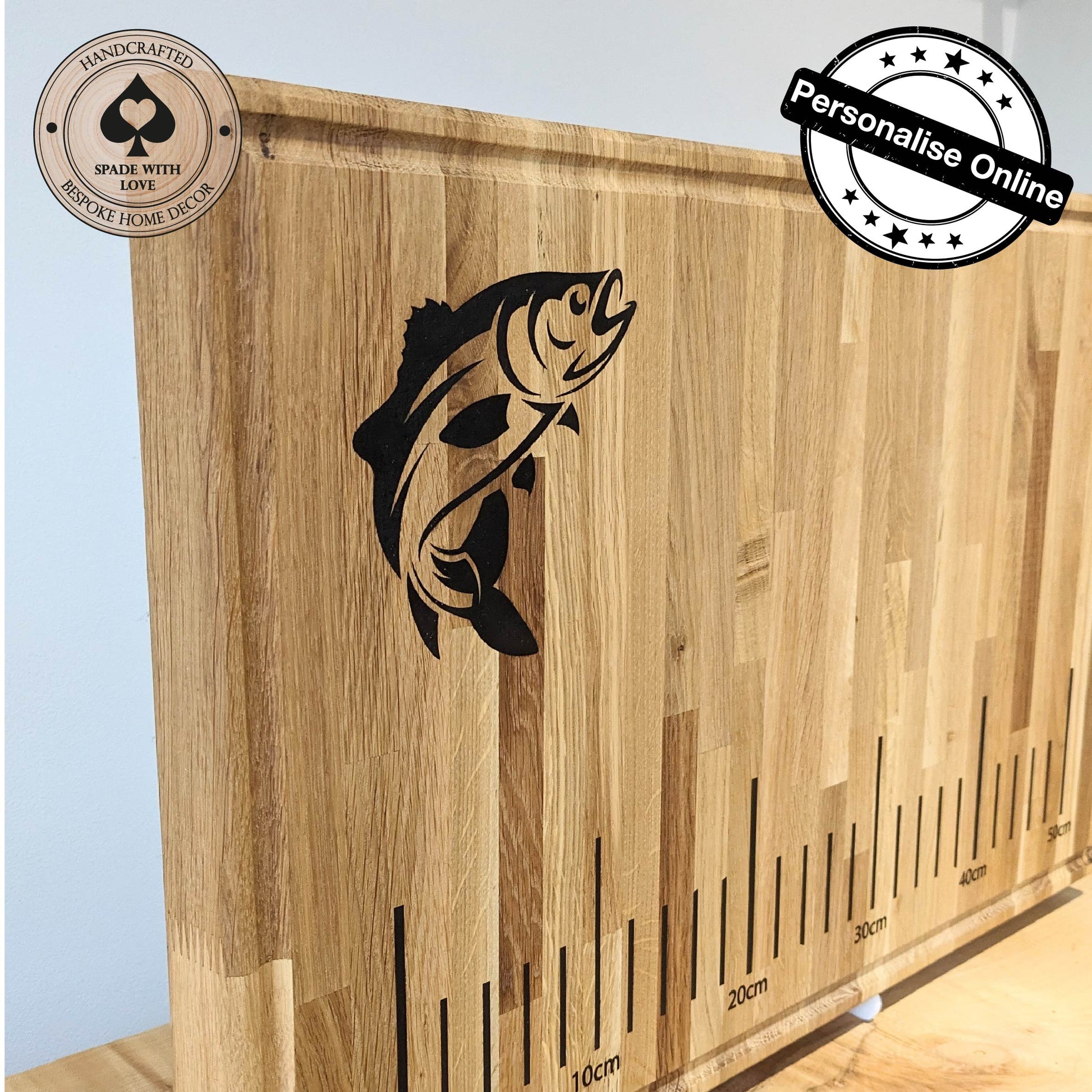 Solid Oak Fish Gutting Board - Personalised Fish Measuring Board