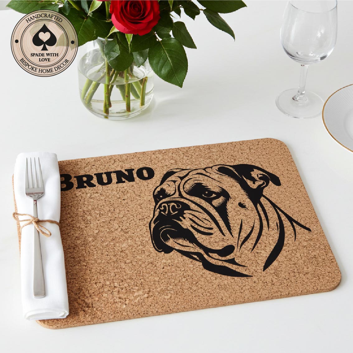 Personalised Cork Placemat - Pet Dogs - Frenchie Placemat - Valentines Pet Gifts