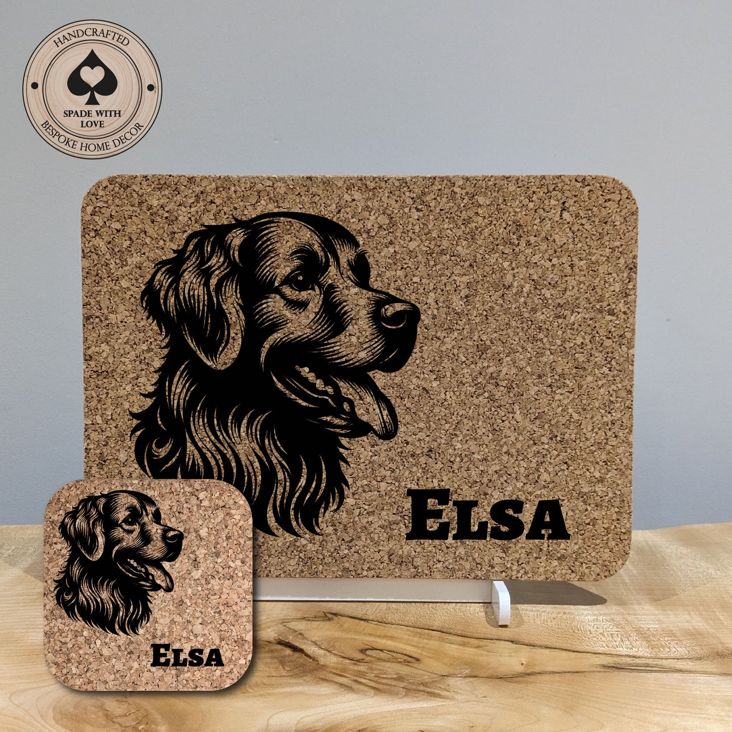 Personalised Cork Placemat. Personalised dog coaster.