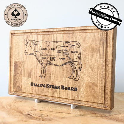 Personalised Solid Oak Steak Chopping Board - Custom Name Chopping Board - Solid Wood