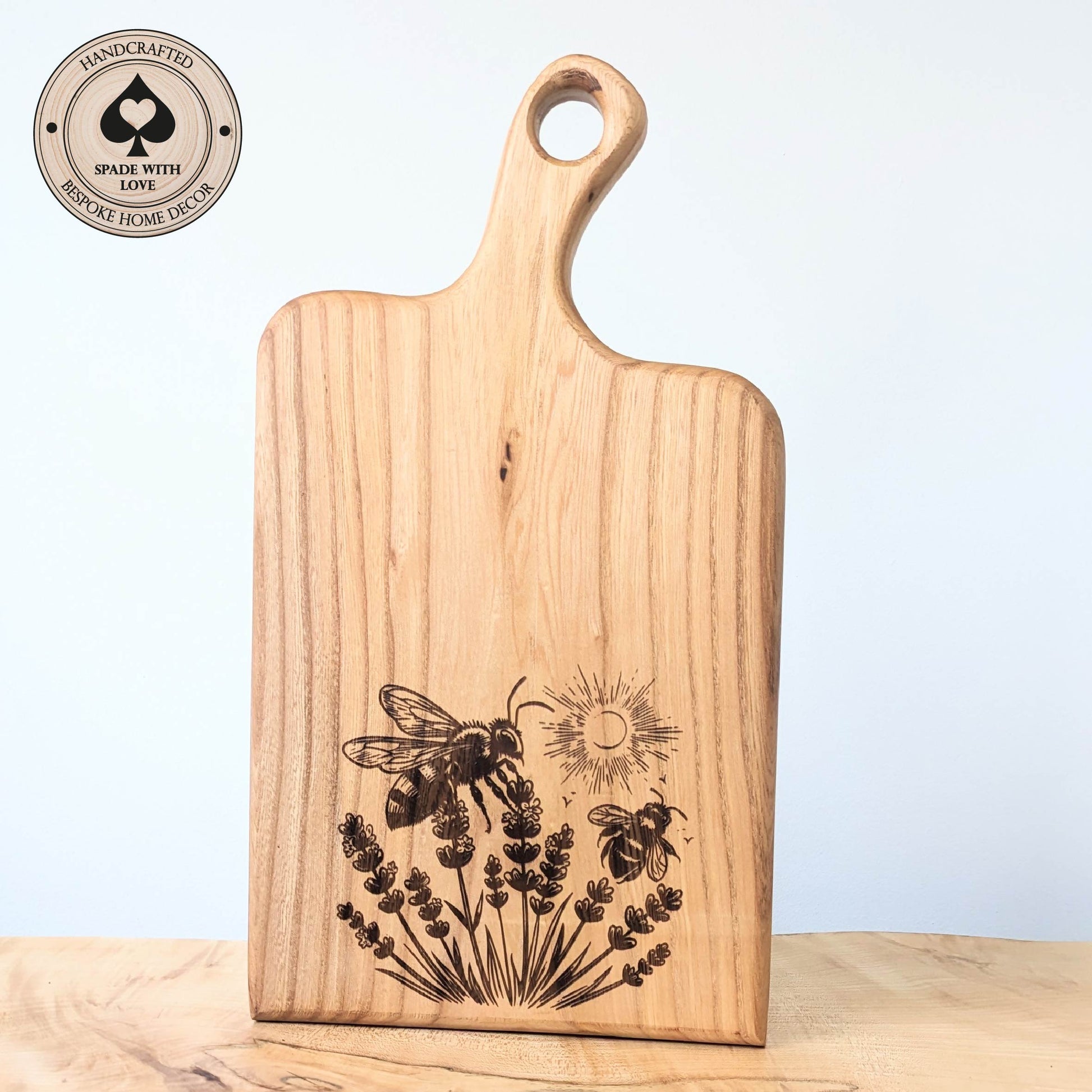 Solid Wood Serving Board - Personalised Serving Board - Custom Wooden Serving Board - Add your Name - Bees and Flowers Serving Board