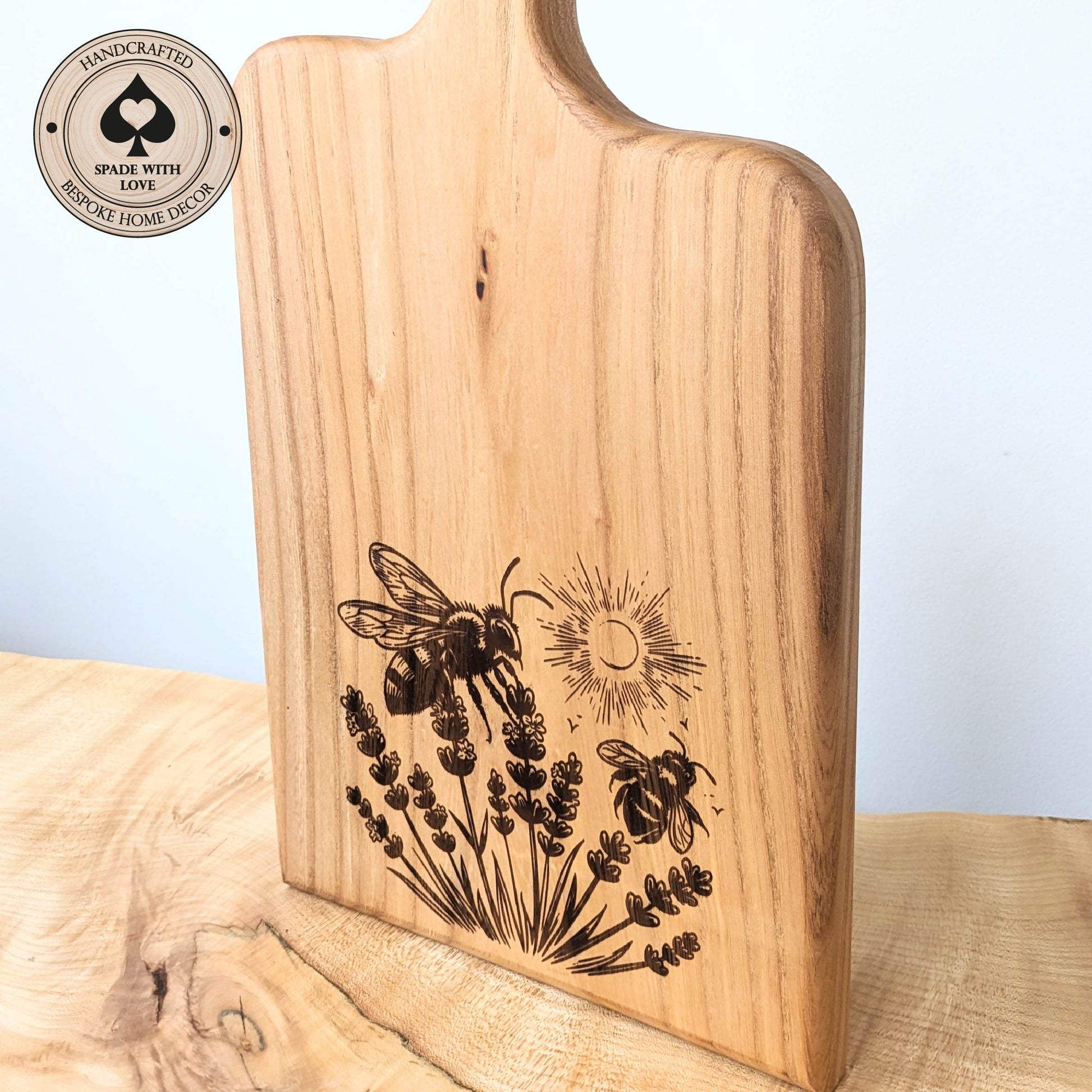 Solid Wood Serving Board - Personalised Serving Board - Custom Wooden Serving Board - Add your Name - Bees and Flowers Serving Board