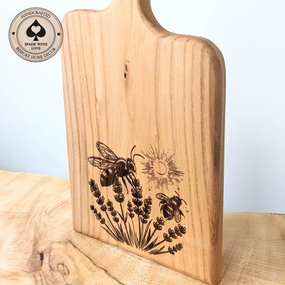 Solid Wood Serving Board - Personalised Serving Board - Custom Wooden Serving Board - Add your Name - Bees and Flowers Serving Board