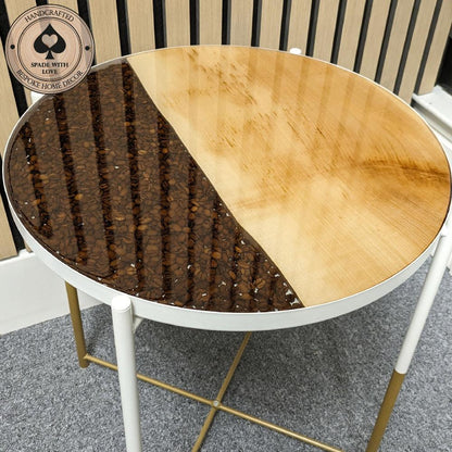 Bespoke Made Side End Table with Wood and Coffee Beans in Resin