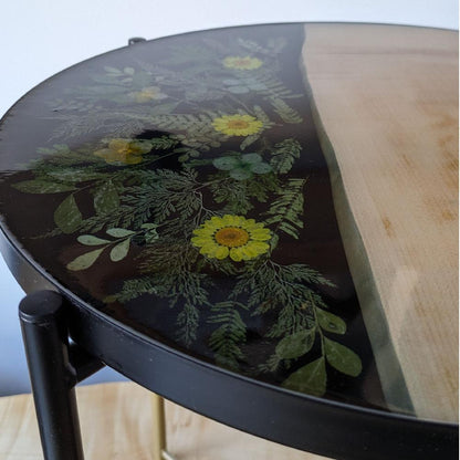 Resin and Wood Side/End Table - Removable Tray - Flowers