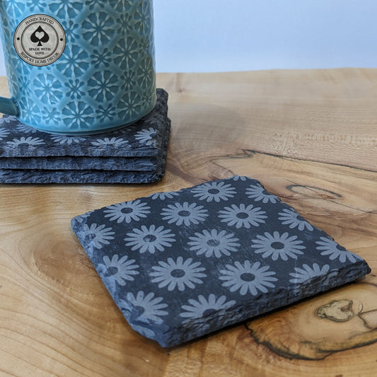 Slate Coasters - Laser Engraved Flowers