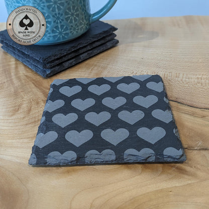 Slate Coasters - Laser Engraved Heart Pattern - Valentines