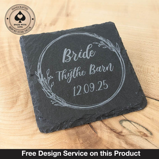 Slate Coaster Place Names - Personalised Wedding Place Names-Laser Engraved - Free Design Service