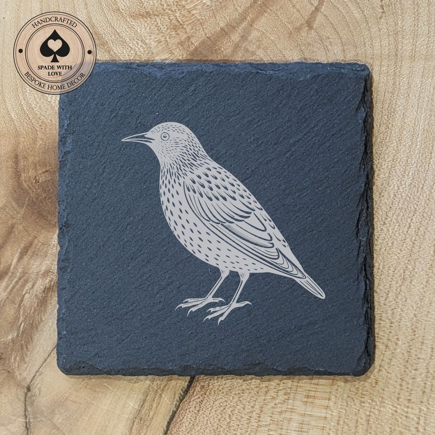 Slate Coasters - Starling Bird Laser Engraved Slate Coaster - UK Bird Coasters
