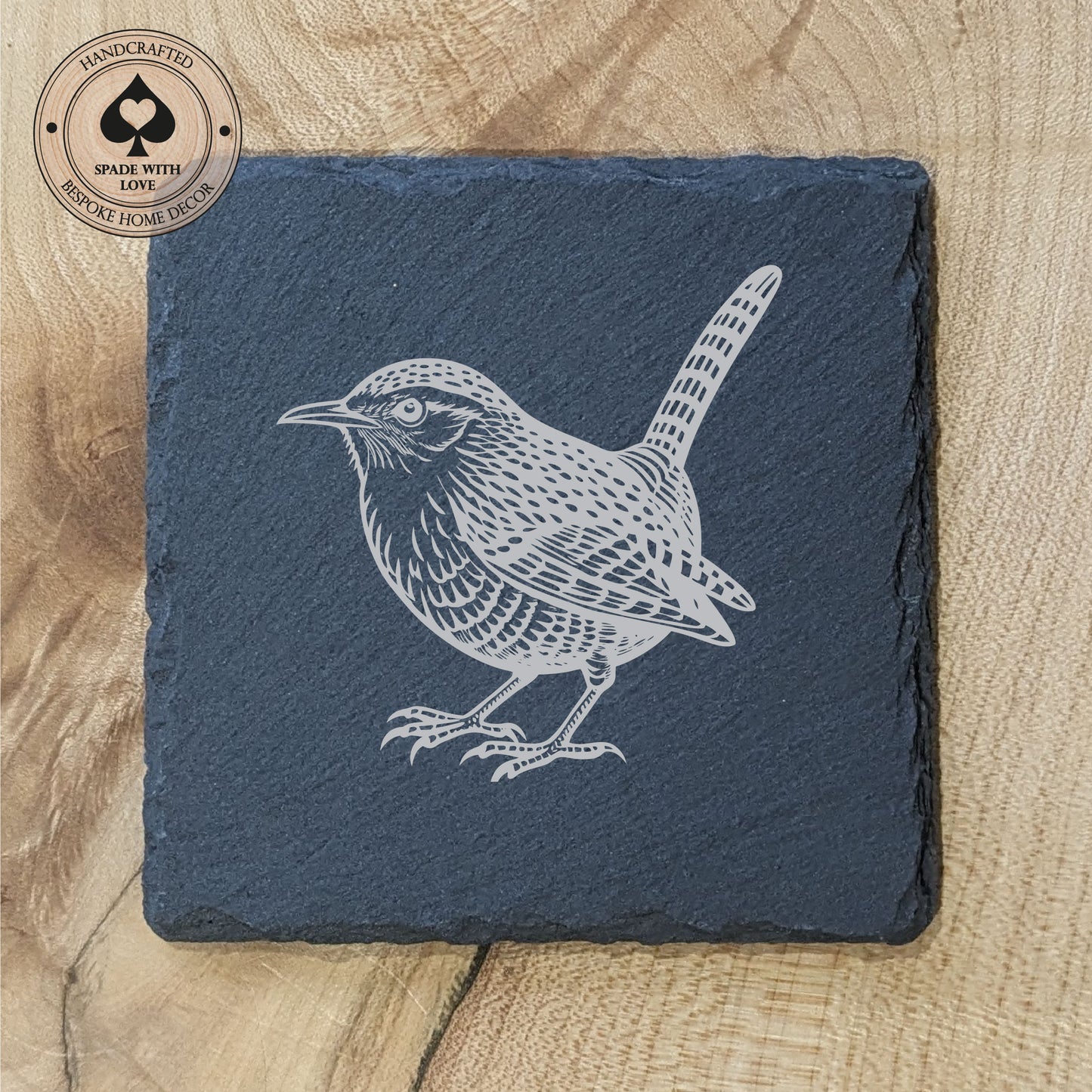Slate Coasters - Wren Bird Laser Engraved Slate Coaster - UK Bird Coasters
