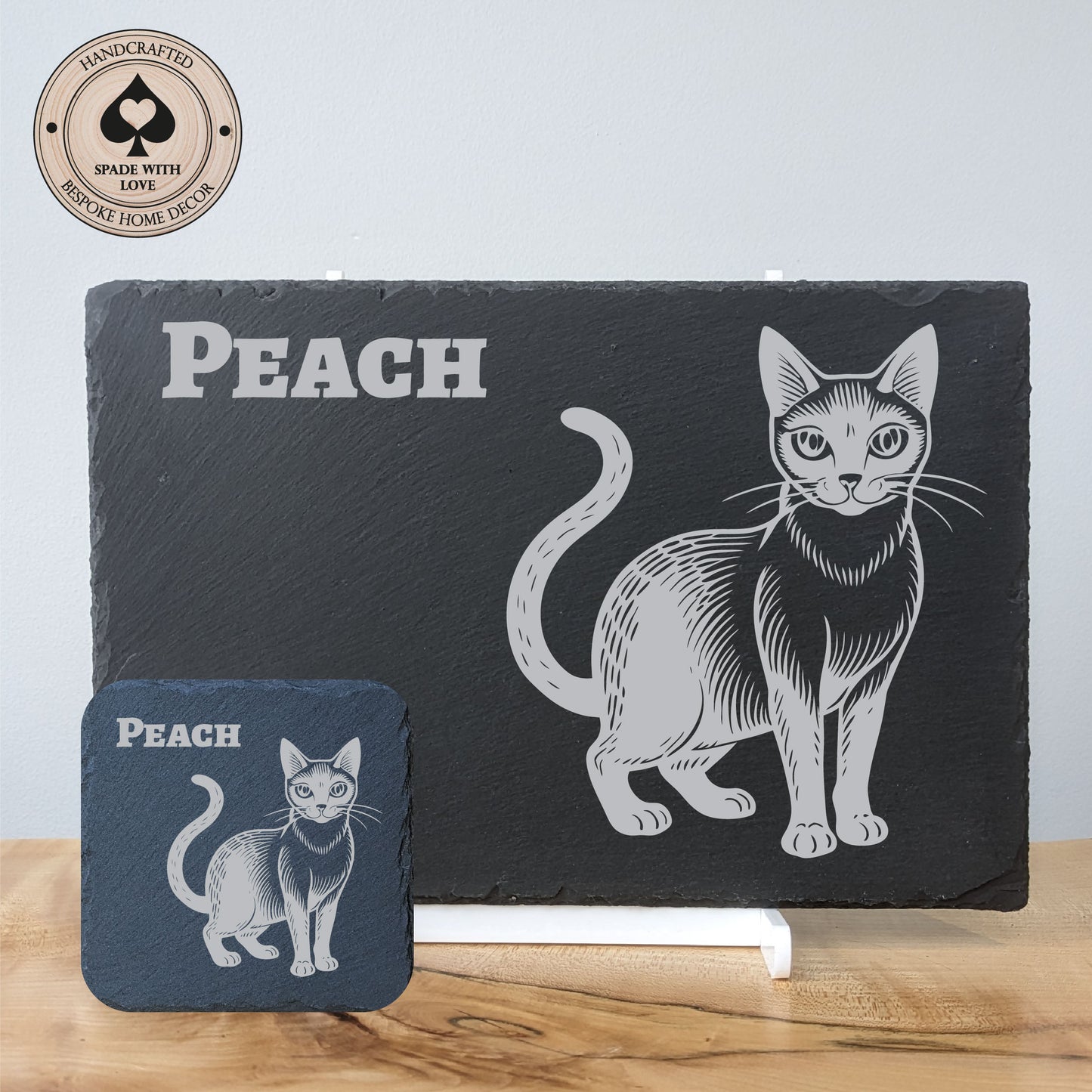 Slate Placemat and Coaster Set - Personalised Cat Laser engraved Pet Gifts. Personalised Homeware