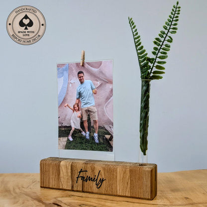 Solid Oak Personalised Photo Holder - Flower and Photo Holder - Personalised Gifts