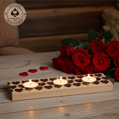 Solid Oak Tea Light Holder wiht Heart Laser Engraving - Valentines Gift